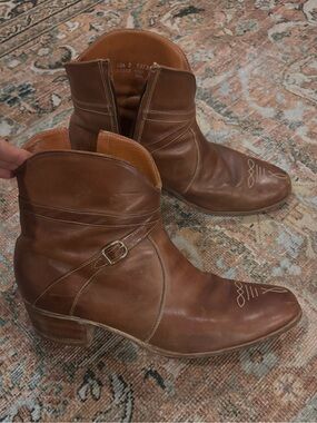 Florsheim Vintage Brown Leather Ankle Booties with Buckle Detail